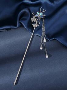 1件装女士水钻蝴蝶花朵装饰链及仿珍珠吊坠精致发夹，可用于打造优雅发髻、发髻造型、发饰、发型设计等，适合上学、珍珠发饰、度假装扮、婚礼、派对等场合，也可作为头部饰品。 - 銀色 - 查看 6