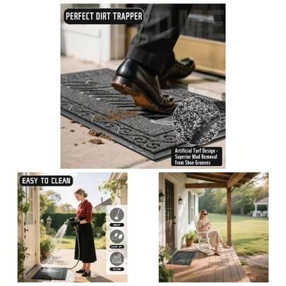 - Tapete de bienvenida resistente, fcil de limpiar, interior y exterior, impermeable, de secado rpido, antideslizante, perfil bajo, caf, 3.78x 3.03 Rectangular, Raya