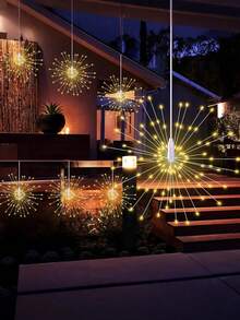 1pc Hanging Outdoor Fireworks Lights, LED Starburst Ball Lights, Smoke Lantern Remote Control Timer With 8 Adjustable Modes, Hanging Fairy Tale Lights, Suitable For Courtyards, Umbrellas, Eaves, Gardens, Trees, Tents, Christmas Decorations, Event Decoration, Holiday Lighting, Fantasy Design, Star-Shaped Lights(Does Not Include The Battery) - Warm White - View 6