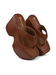 Comfortable Platform Wedge Clog Women's Wedge Sandal High Heel Lightweight 3656 KALLYS - 咖啡棕 - 查看 2