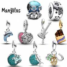 Manyilus Manyilus Original 1 Stück 925 Sterling Silber Anhänger Perlen Clips - mit Katzen Pfoten Abdruck, Oktopus, Delfin, Meeresschildkröte, Meeresfisch, Rose Herz Liebeswörter, Gitarre, Goldene Schokolade, Vierblättriges Kleeblatt, Hufeisen, Famas Hand Designs. Ein ausgezeichnetes Schmuckgeschenk für Familie, Freunde und Damen, ideal für Geburtstage, Valentinstag, Abschlusszeit, Strandaccessoires und Freundschaftstag.
