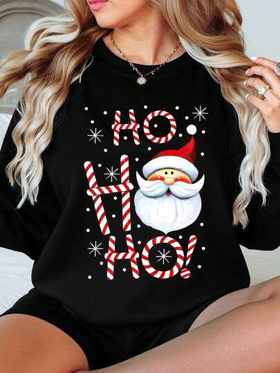 秋冬季女士休闲圣诞服装：女士圣诞老人图案运动服