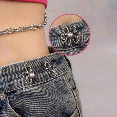 1/2/3/5 st. midjesträckare för byxor, justerbart midjespänne, extra knapp för jeans för att göra det stramare, knappjusterare för byxor, jeans, ärmar (silver) justerbara metallknappar för jeans och kläder, moderiktiga flickaccessoarer