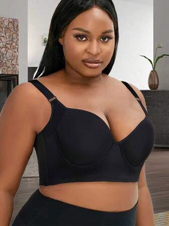NIFENNEIWAI Plus Size Women's One Piece Set ,Black Sexy Seamless ,Underwear ,Comfortable Gathering ,Elegant Underwire Bra, Lift