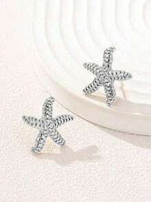 Small Starfish Studs For Women, Minimalist Gold Beach Stud Earrings, Dainty Coastal Theme Jewelry, Everyday Summer Gift For Her - 銀色 - 查看 4