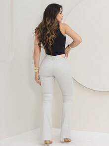 Women's Flare Jeans, High Waist, Bell Bottom - 香檳色 - 查看 2