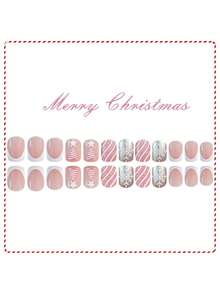 Juego de uñas navideño, paquete de 24 piezas, uñas cuadradas cortas con presión, uñas cortas con estilo francés con forma de árbol de Navidad en colores blanco y multicolor con copos de nieve, ideal para niñas, damas de oficina, fiestas, citas, uso diario, regalo de Año Nuevo y ocasiones festivas.