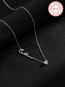 1 925 Silver Personalized Custom English Alphabet Name Love Birthstone Artificial Zirconia Pendant Necklace, Elegant And Romantic, Bohemian Style With Accessories, Suitable For Valentine's Day, Birthday, Anniversary, Graduation Ceremony, Christmas, As A High-End Gift For Couples And Mothers. Fashion, Autumn Fashion, Retro, Retro, Casual, Cute