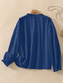 Women's Embroidered Loose Retro Long Sleeve Blouse Top, Suitable For Autumn - Navy Blue - View 5