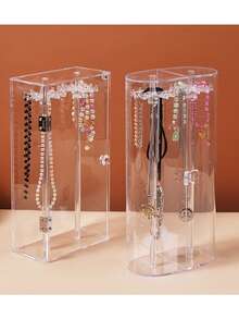 1pc Transparent Dust-Proof Necklace Storage Box, Large Capacity Jewelry Organizer Display Stand For Bracelets And Accessories