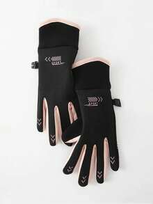 1 Pair Solid Color Casual Knitted Warm Gloves For Women, Waterproof, Suitable For Outdoor Sports, Cycling, Motorcycle, Touchscreen Compatible, Thermal Lining, All Season