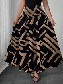 Falda evasé elegante para mujer, adecuada para citas, uso estudiantil, viajes diarios, versátil, casual, playa y otras ocasiones. Falda evasé elegante y casual para mujer, de unicolor, con diseño de cintura entallada y plisado, de tela tejida, disponible en varios colores, adecuada para salidas y también se puede usar como ropa de estar en casa. - Marrón - Ver 6
