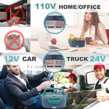 100W Electric Lunch Box Food Heater, Food Warmer For Car Truck Office, 1.5L Stainless Steel Self-Heated Lunchbox For Adult, Portable Heating Box With Adapters Fork Spoon Insulated Bag - 查看 3