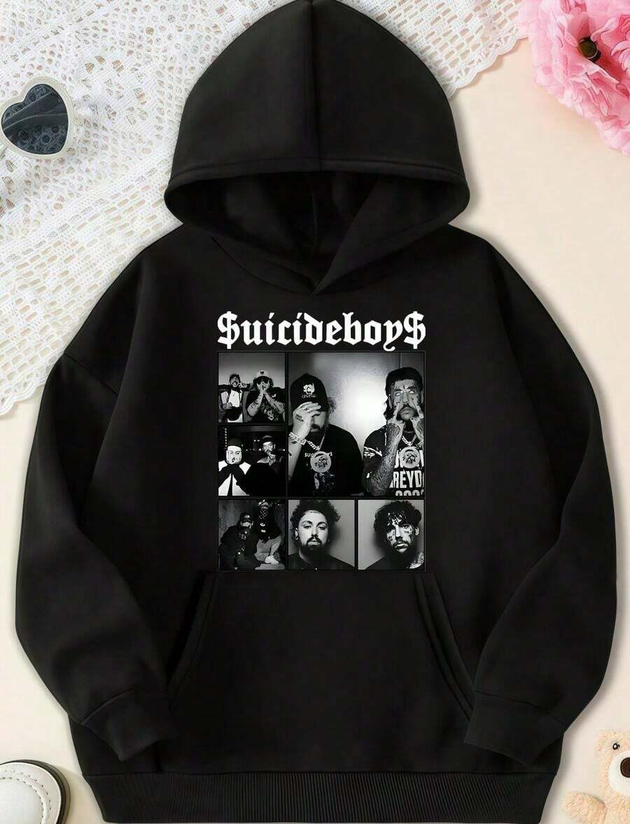 Hoodie Uicideboy Collage:Grunge Printed Rap HoodieGift For Halloween Hoodies For Men Black Hoodie For Women Men's Hoodie - Black 2 - View 1