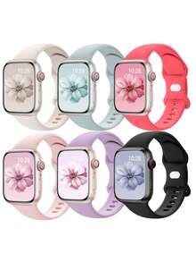 6条柔软硅胶防水运动表带，兼容 41mm、40mm、38mm、45mm、44mm、46mm、42mm、49mm，适用于 Ultra、SE、Series 10、9、8、7、6、5、4、3、2、1 - 彩色 - 查看 10