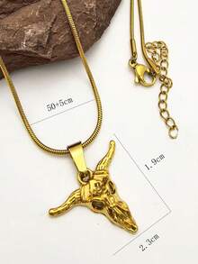 1 pieza Collar de acero inoxidable chapado en oro de 18K personalizado de estilo hip-hop callejero, collar con colgante de calavera de toro de acero inoxidable vintage, joyería de estilo occidental vaquero con dije de animal para hip-hop