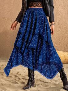 Rusttydustty 女士蓝色波点层叠不对称复古浪漫半身裙，适合度假、情人节、新年派对及其他节日穿着。 - 寶藍色 - 查看 8