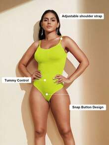 1pc Women Seamless Shaping Bodysuit With Thong Bottom, Slimming Bodyshaper Tummy Control Flat Belly Sheath Jumpsuit Shapewear Waist Trainer Shaper - 黃色 - 查看 4