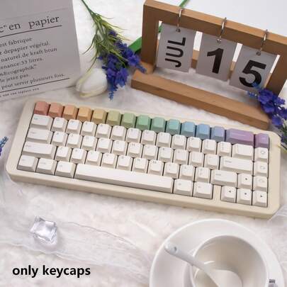 134键彩虹机械键盘键帽，彩色PBT材质原厂键帽套装，兼容61/64/75/87/98/104键键盘