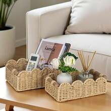 1pc Paper Rope Fan-Shaped Storage Basket, Bohemian Style Decorative Basket, Suitable For Home, Living Room, Bedroom, Bathroom Shelf, Coffee Table, Shelves, Can Be Used For Storage And Decoration, Can Hold Tissues, Vases, Scented Candles, Miscellaneous Items - Multicolor - View 15