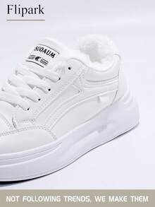 Flipark 1 Pair Women's Thick Sole Lace-Up Casual Sneakers, Thermal Lined, Fashion & Warm, Fits Size 35-43 (Recommend Ordering One Size Up), Versatile Thick Bottom Shoes For Winter