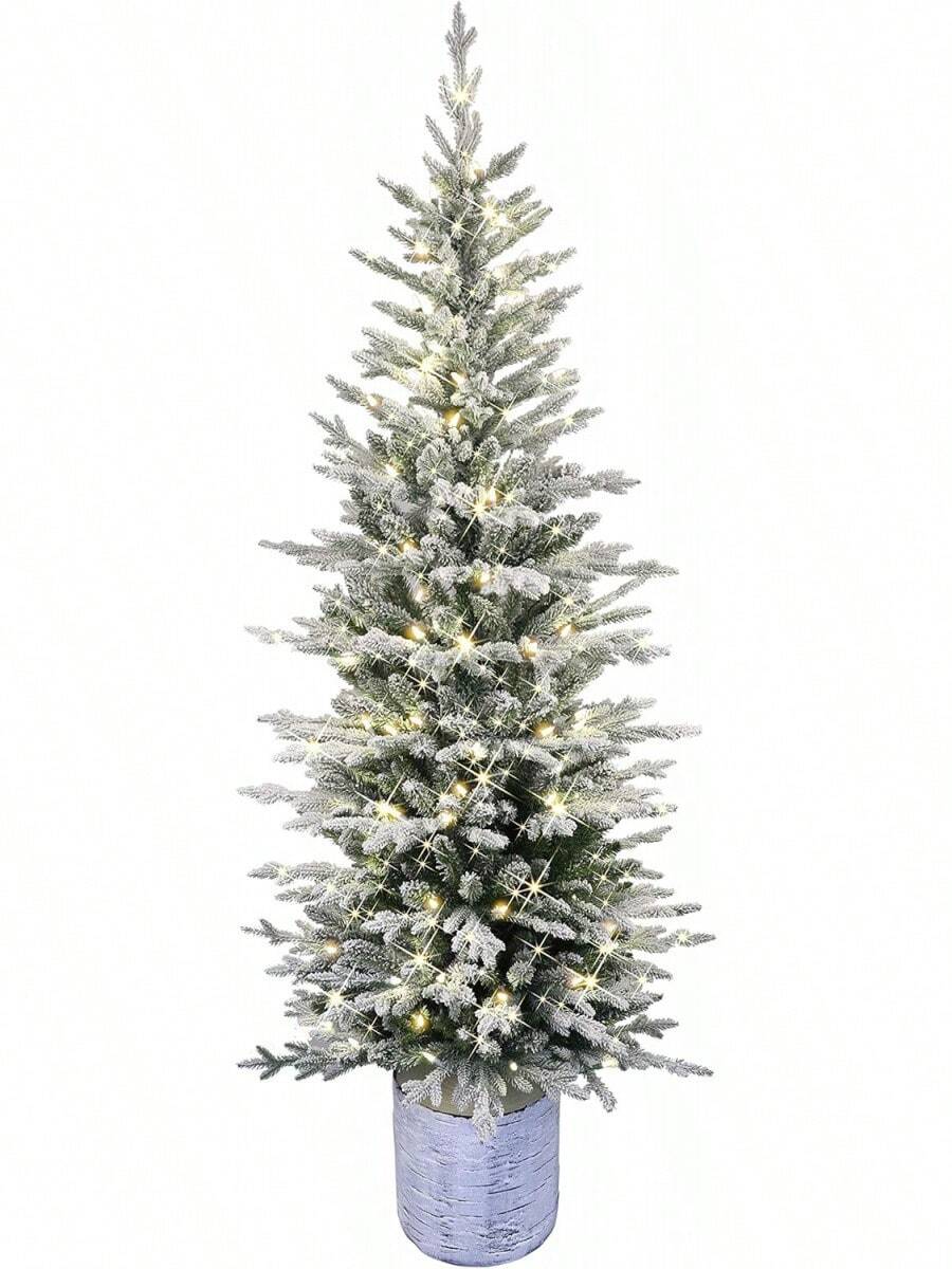 Lápiz de Abeto ártico preiluminado de 6 pies con 120 luces LED blancas cálidas - Abeto ártico flocado de 4.5 pies con 70 luces transparentes - Ver 1