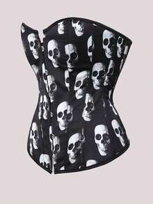 Jutrisujo Corset Top Women Lace Push Up Plus Size Gothic Bustier Princess Renaissance Vintage Halloween - 808-Skull - 查看 2