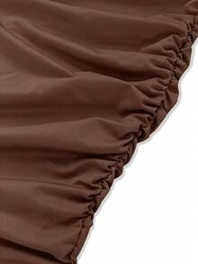 Đầm ngắn ôm sát cổ chữ V gợi cảm dành cho nữ, màu trơn, đầm dự tiệc dành cho người lớn, thanh lịch cho mùa xuân. - Cà phê nâu - Xem 7