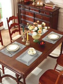 Vải 100% Polyester, ren thêu tinh tế, hòa tan trong nước, khăn trải bàn ăn nhà bếp, khăn phủ tủ, trang trí nhà cửa, tụ họp gia đình, trang trí ngày lễ, trang trí tiệc cưới trong nhà ngoài trời, 1 chiếc - Xám - Xem 12