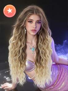 高品质 28 英寸自然时尚棕色渐变色合成假发，长卷发无刘海，适合女士日常聚会、圣诞节、婚礼 - 漸層棕色 - 查看 11