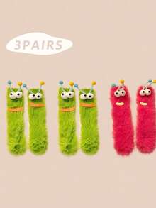 1/2/3 双女士趣味袜子、节日袜子、卡通袜子、毛绒袜子、节日袜子、中筒袜、大眼袜子、可爱袜子、保暖袜子 - 彩色 - 查看 18