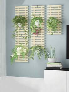 1pc Vintage Wooden Flower Rack, Wall Decor Trellis For Indoor Cafe, Fake Plant Holder - Multicolor - View 6