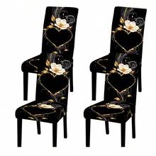 4/6pcs Home Decor Heart & Flower Pattern Chair Cover, Dining Chair Seat Cushion Cover, Stretch Fabric, Washable, Reusable, All Season Home Decor Dust Cover, Suitable For Indoor/Outdoor, Family Gatherings, Holiday Dining Chair Decoration