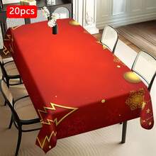 1/20 pièces Nappe de Noël, fond rouge luxueux orné de boules de Noël dorées et d'un motif d'arbre de Noël. Nappe créant une atmosphère de Noël joyeuse. Convient pour la décoration de fête, la table de cuisine et salle à manger à la maison, la décoration d'intérieur, pour créer une ambiance confortable et raffinée.