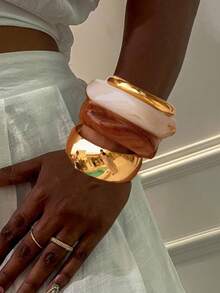 17KM Set de 5 brățări vintage din rășină și metal, culori simple la modă de toamnă/iarnă, potrivite pentru cupluri, vacanță, întâlniri, cadouri, casual, petrecere