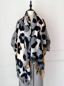 1 pieza Nuevo estilo de imitación de cachemira Chal grande con estampado de leopardo colorido y cálido, chal/manta versátil y de moda con flecos cortos para mujer, perfecto para viajar, fiestas, salas con aire acondicionado y regalo familiar para vestir en otoño e invierno - Estampado de leopardo colorido - Ver 10