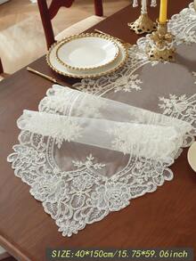 100% Polyester Embroidered Table Runner/Runner, Suitable For Wedding, Party, Kitchen, Dining, Coffee, Vanity Tables, Home Decor, Indoor/Outdoor, Camping, Holiday Gatherings, 1pc - Beige - View 3