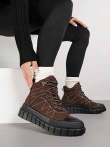 Damen weiche, kuschelige Trapper Stiefel - Lässig Winterstiefel - Braun - Übersicht 1