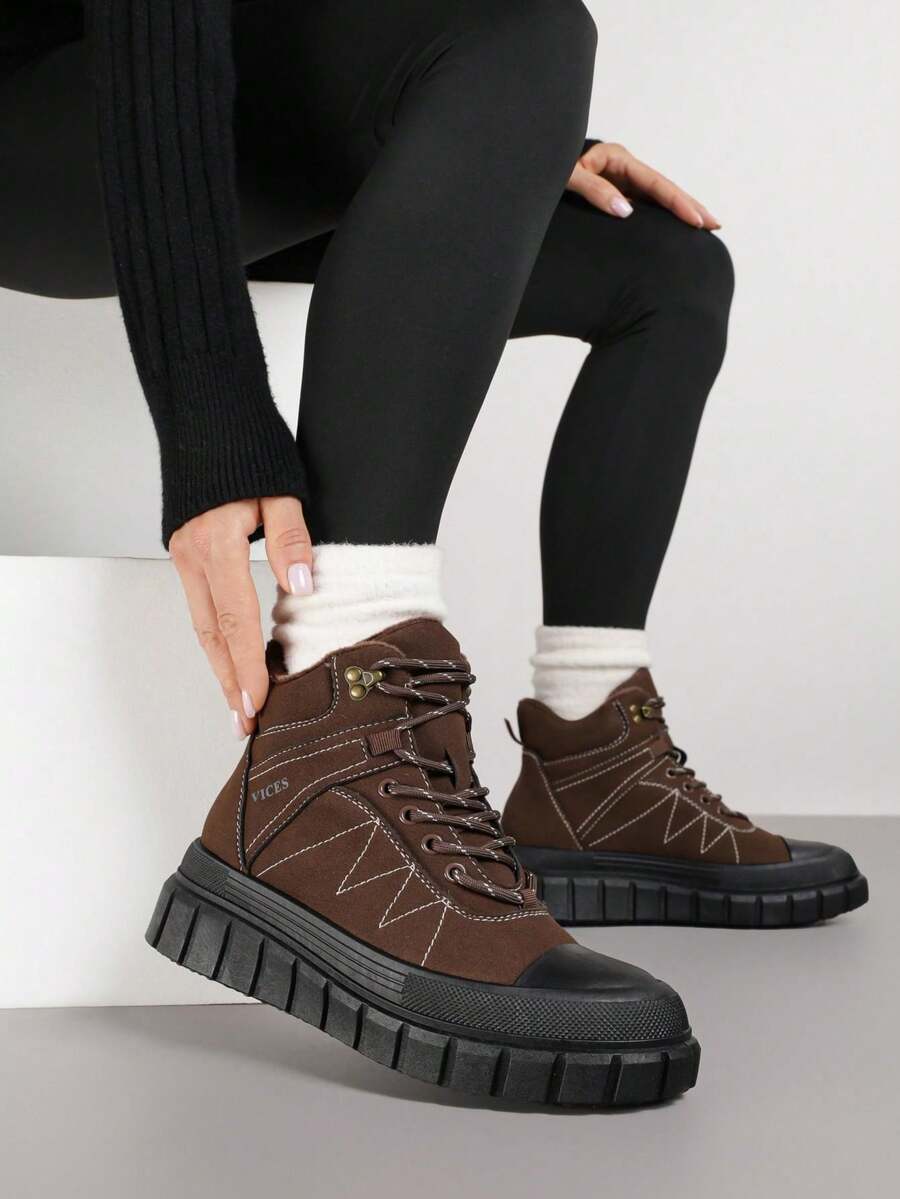 Damen weiche, kuschelige Trapper Stiefel - Lässig Winterstiefel - Braun - Übersicht 1