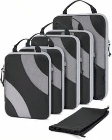 ¡RecomendadoBAGSMART Cubos de Embalaje de Compresión para Viaje, Juego de 6 Cubos de Embalaje de Viaje para Maletas, Juego de Bolsas Organizadoras de Equipaje de Compresión, Organizadores de Embalaje Ligeros Rosa¡Top de Temporada - 03-Negro - Ver 16