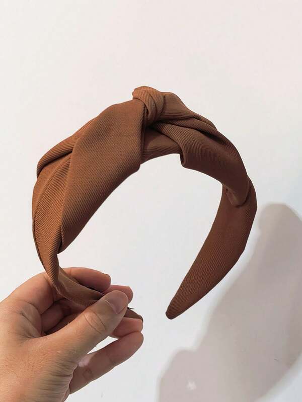 1 قطعة شريط رأس مطوي من قماش بلون واحد للنساء، مشبك شعر عريض مطوي بطراز عصري راقي، مناسب للارتداء اليومي، التسوق، السفر، شريط الشعر، حلقة الشعر