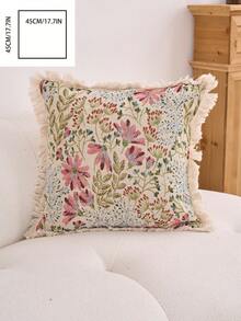 1 pieza Funda de cojín decorativa con estampado floral jacquard rosa, estilo vintage de granja, para decorar la sala de estar, el sofá, el dormitorio, el jardín, el exterior, el automóvil, adecuada para la decoración de otoño e invierno, la mesa de comedor, las fiestas y días festivos