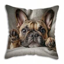TOPSSCTR 1 față de pernă cu imprimeu vintage cu buldog francez, imprimare pe o singură față, lavabilă la mașină, închidere cu fermoar, material poliester, potrivită pentru diverse camere - ideală pentru Crăciun, Anul Nou, Ziua Îndrăgostiților (inserția de pernă nu este inclusă), față de pernă decorativă - Maro - Vizualizare 12