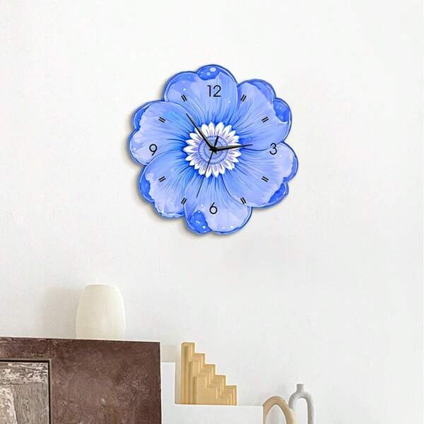 Blumen Wanduhr (Blau/Rosa), kreatives dekoratives Blütenblatt Design für Wohnzimmer, Esszimmer, Zuhause, leise Heimdekoration Raumdekoration