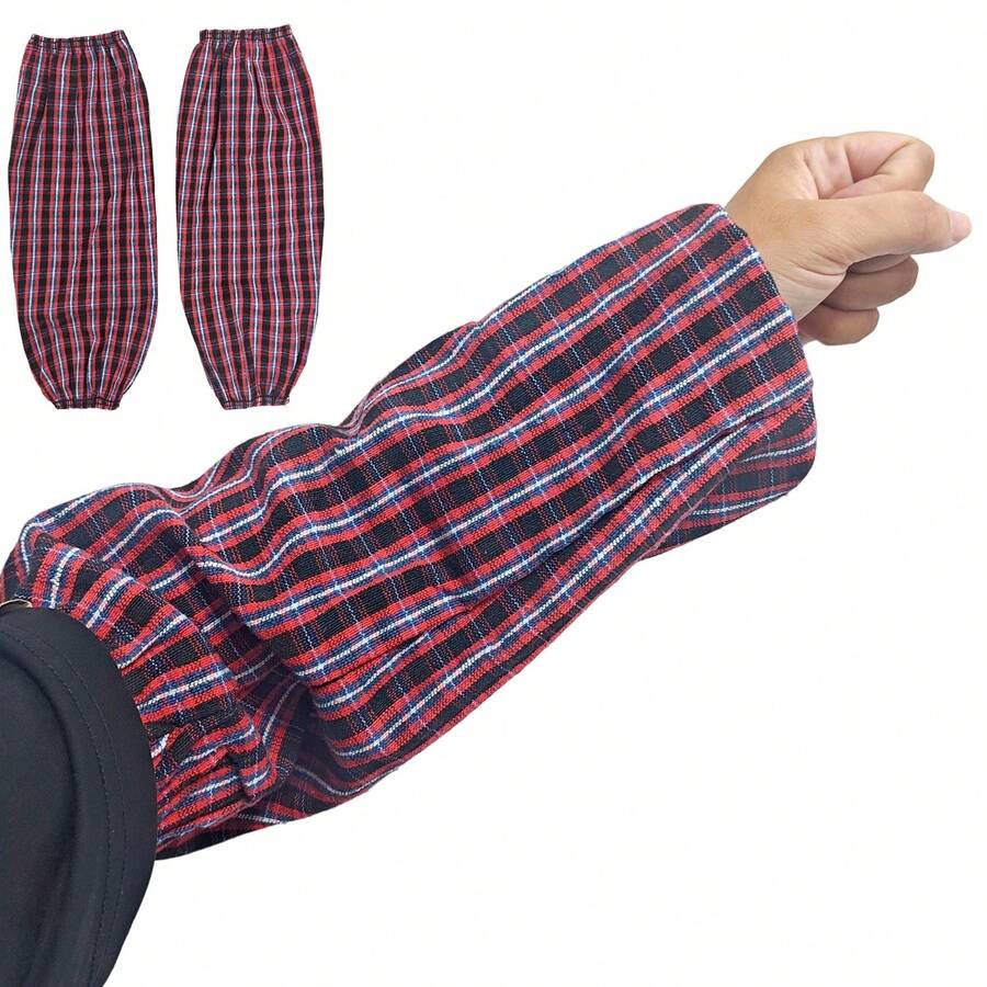 1 Par de Mangas de Trabalho em Algodão Poliéster, Mangas Protetoras para Trabalhos Domésticos com Padrão Xadrez Vermelho, Mangas Protetoras para Limpeza de Cozinha, Mangas Protetoras Antipoeira e à Prova de Óleo, Capas de Braço Resistentes a Manchas para Lavar Louça, Jardinagem, Pintura, Limpeza, Cozinha