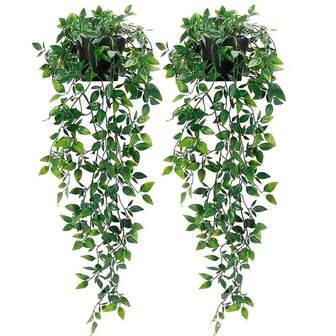 1/2 Artificial Plants, Hanging Potted Plants, Wall-Mounted Shelves For Decoration, Suitable For Indoor And Outdoor Use, Living Room Shelf Decoration, Home Decor, Room Decor, Garden Decor, Wall Decor.