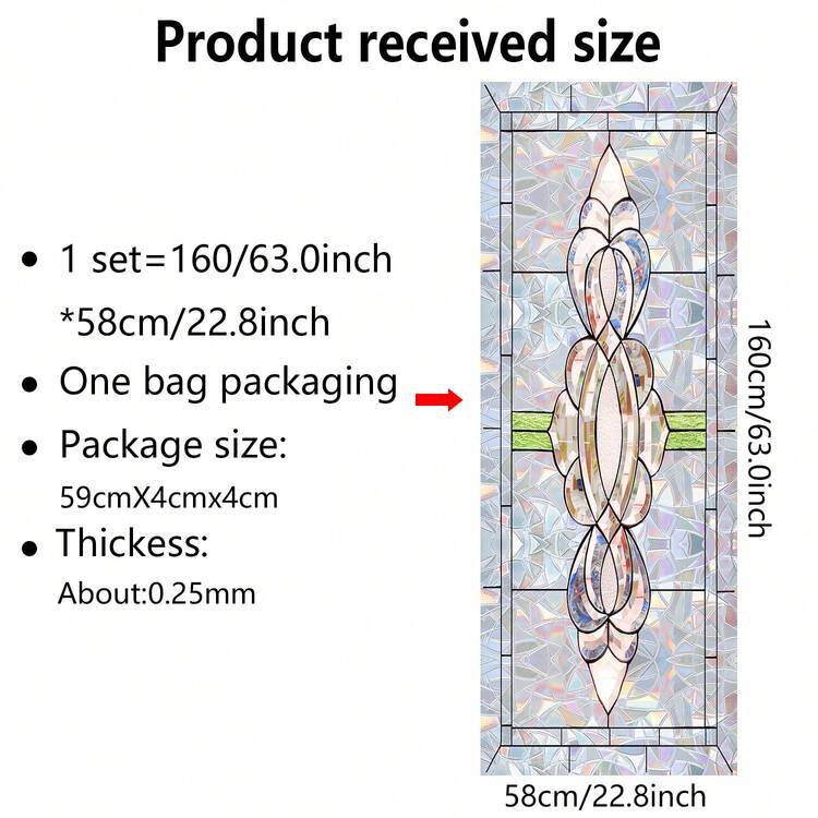 1 pieza Película de ventana de vidrio de colores, Pegatina de ventana arcoíris, Película de ventana con efecto estático para privacidad, Adecuada para decoración de ventanas del hogar, baño, fiesta, tienda, Decoración de Navidad/Acción de Gracias/Año Nuevo/Ramadán - Multicolor - Añade 20
