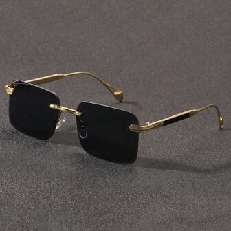 1 件个性化金属方形渐变无框小框时尚眼镜，适合旅行、户外和时尚搭配