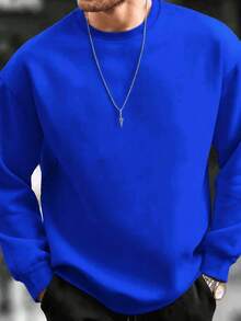 GRDR Men's Casual Solid Color Pullover Crew Neck Sweatshirt - Royal Blue - View 1
