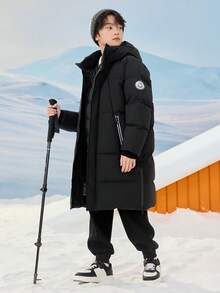 Balabala Kids Long Down Coat, Thick Winter Jacket, Hooded Warm Outerwear For Boys & Girls - Black - View 2